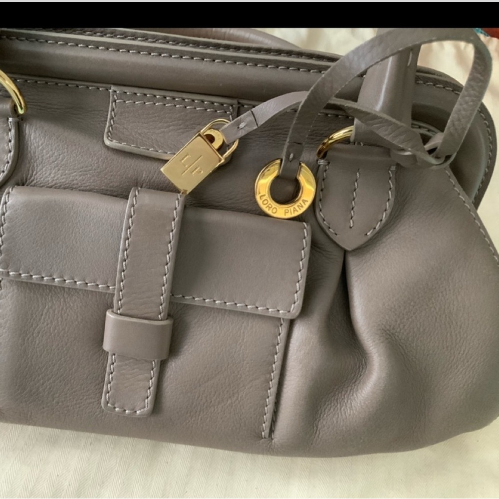 Vintage Loro Piana Taupe Leather Handbag Shoulder Bag Purse